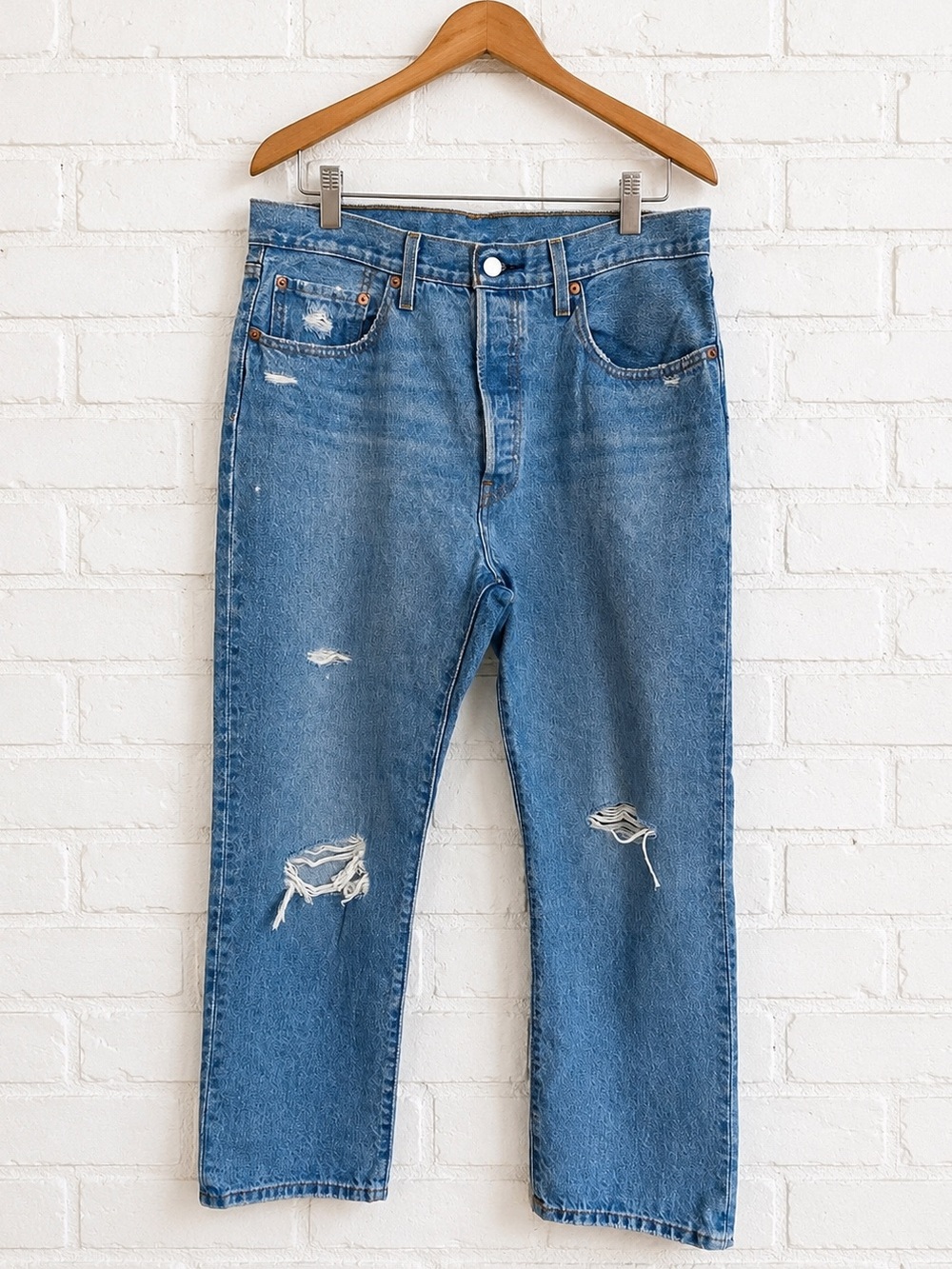 Levi's 501 Button Fly Cropped Straight-Leg Jeans Distressed 90s Vintage